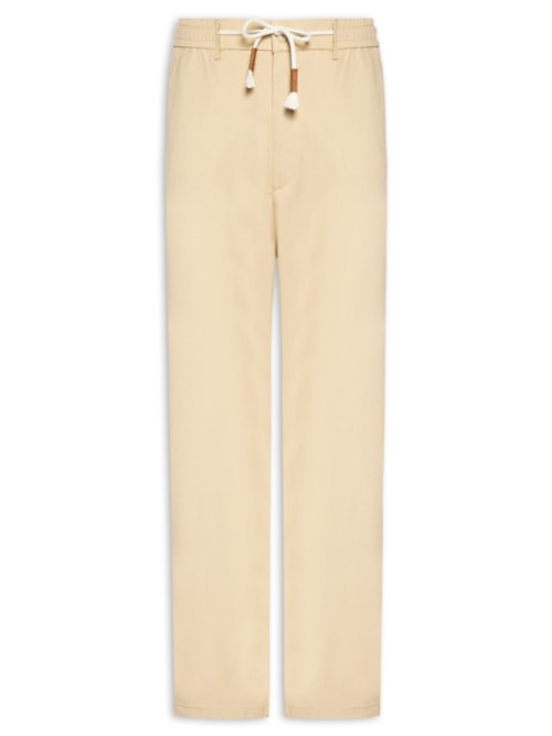 Calça Masculina Sarja Cós Elástico Cordão Slim - Bege