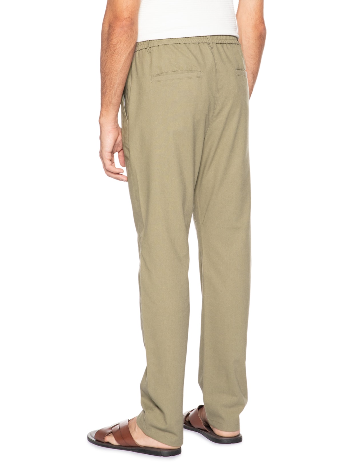 Calça Masculina Sarja Cós Elástico Cordão Slim Verde '2 Essential