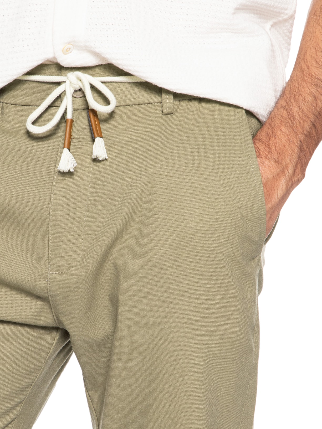 Calça Masculina Sarja Cós Elástico Cordão Slim Verde '2 Essential