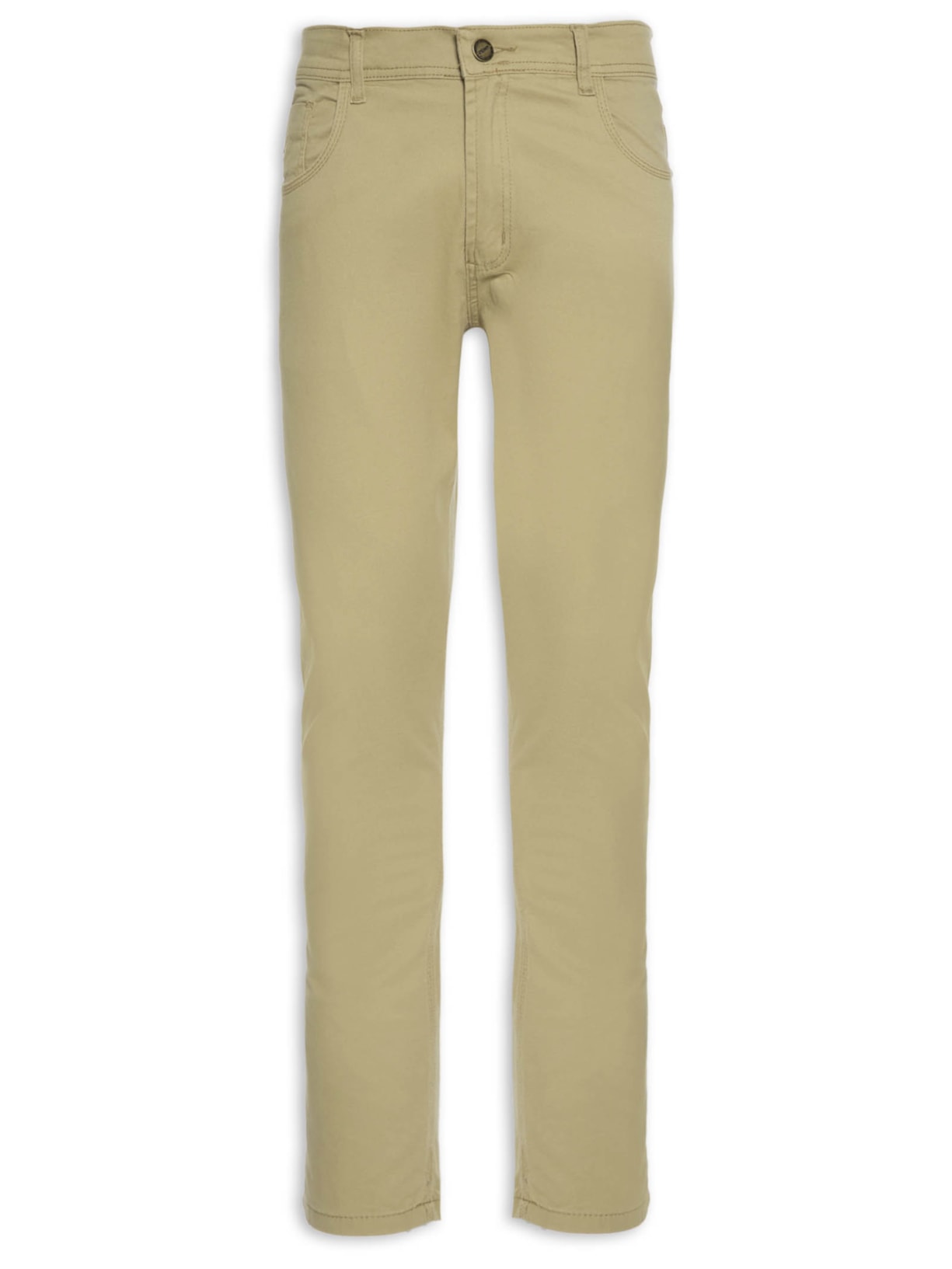 Calça Masculina Sarja Five Pockets Modelagem Reta - Bege