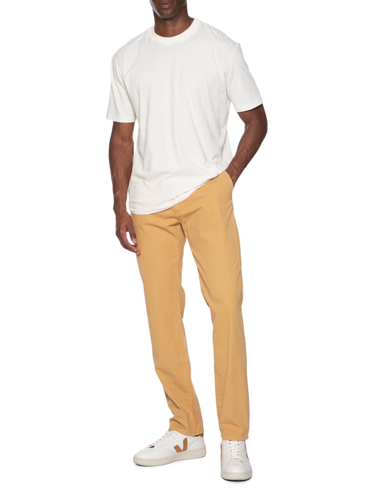 Calça Masculina Sarja Reta Bege Basiq Men