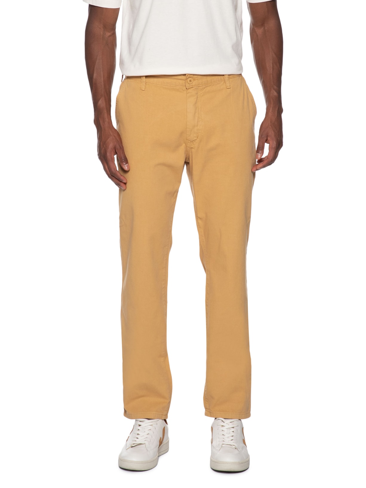 Calça Masculina Sarja Reta Bege Basiq Men