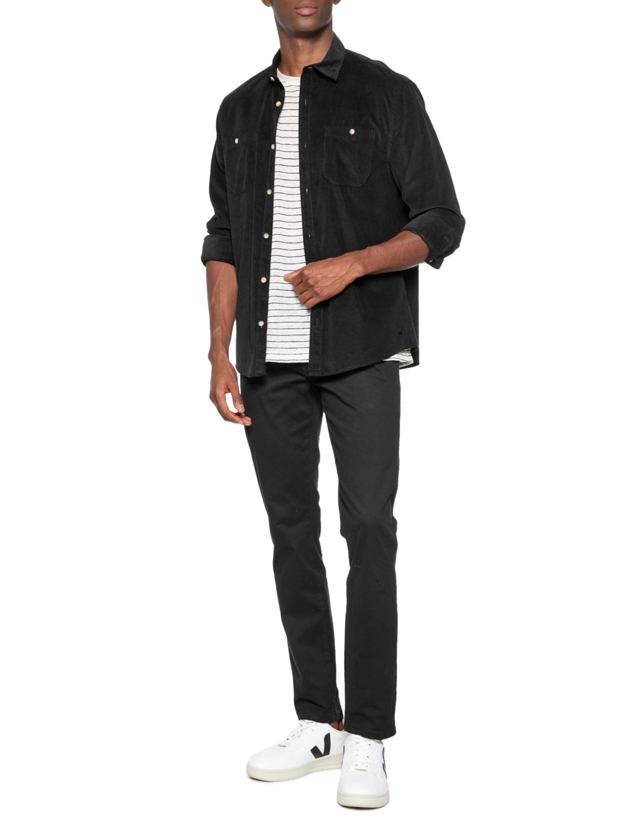 Calça Masculina Sarja Slim Fit Color Preto '2 Essential