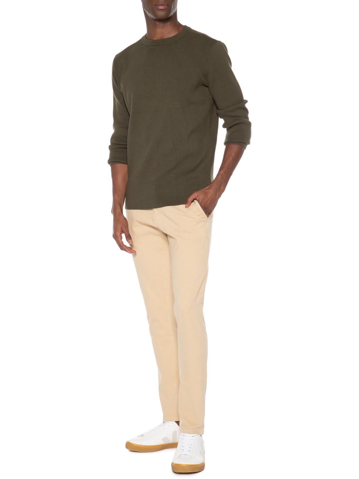 Calça Masculina Sarja Slim Lavada Bege '2 Essential