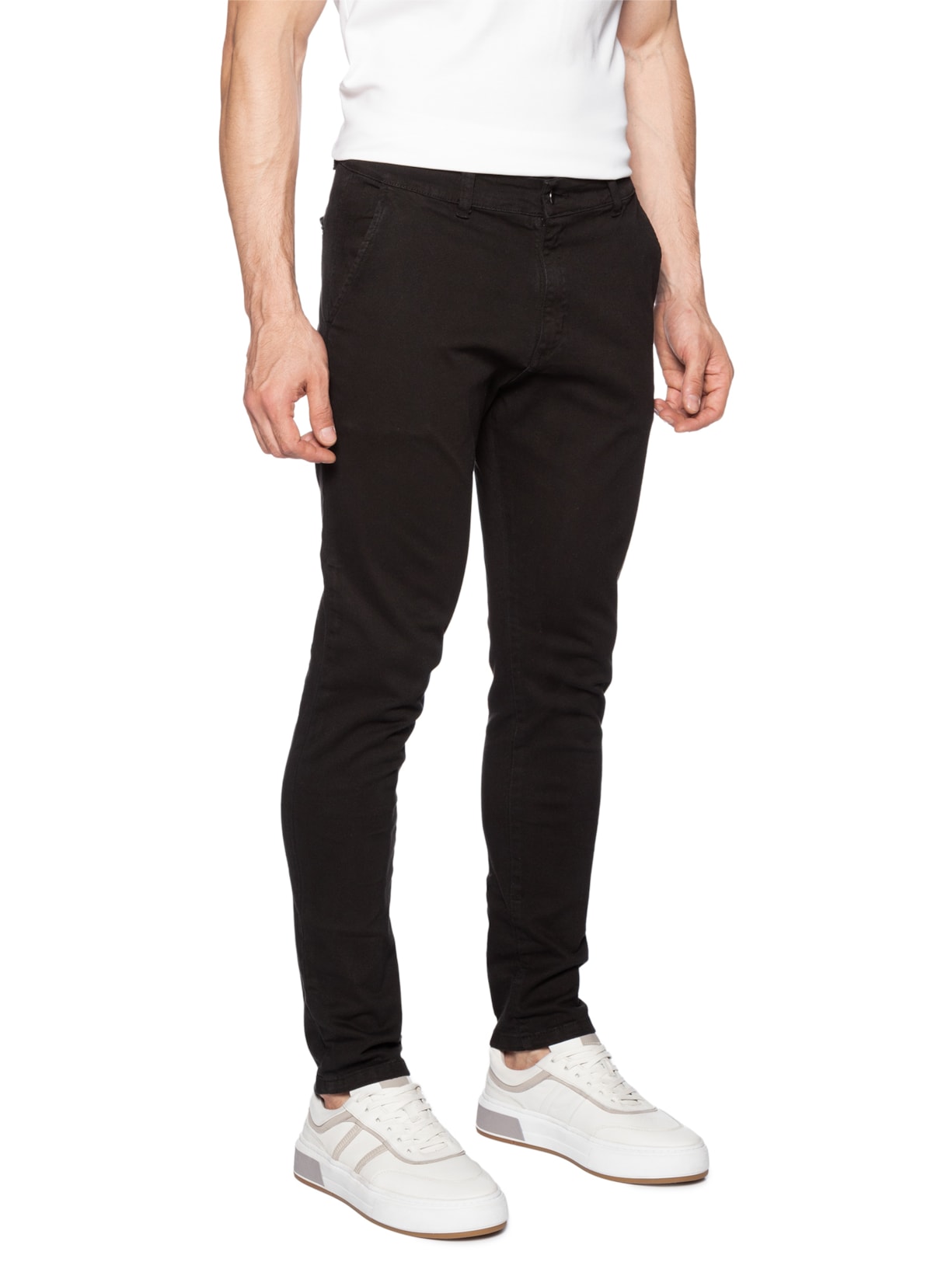 Calça Masculina Sarja Slim Lavada Preto '2 Essential