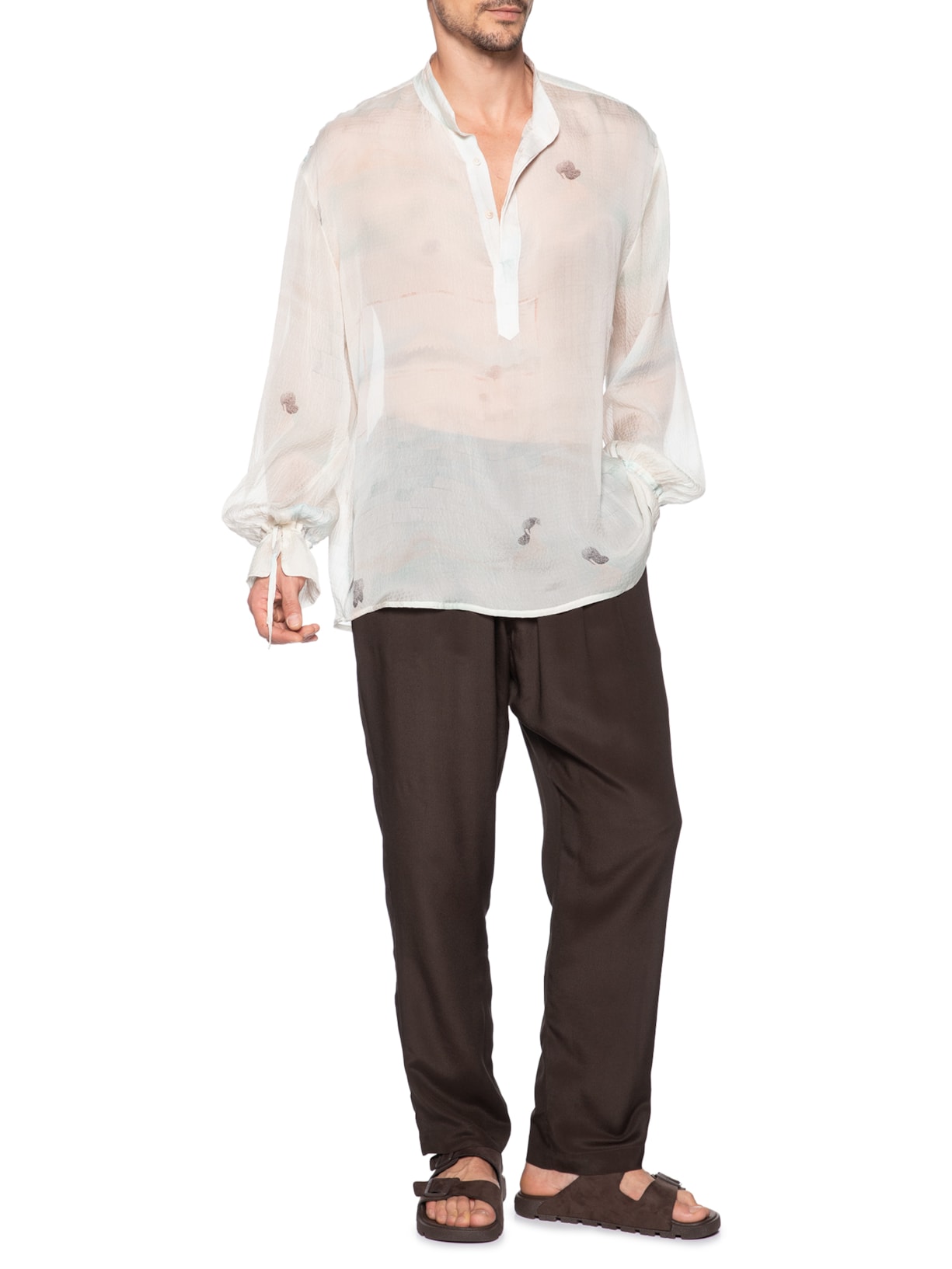 Calça Masculina Seda Pregas Marrom Handred