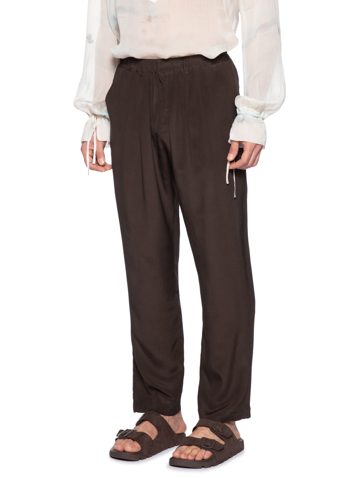 Calça Masculina Seda Pregas Marrom Handred