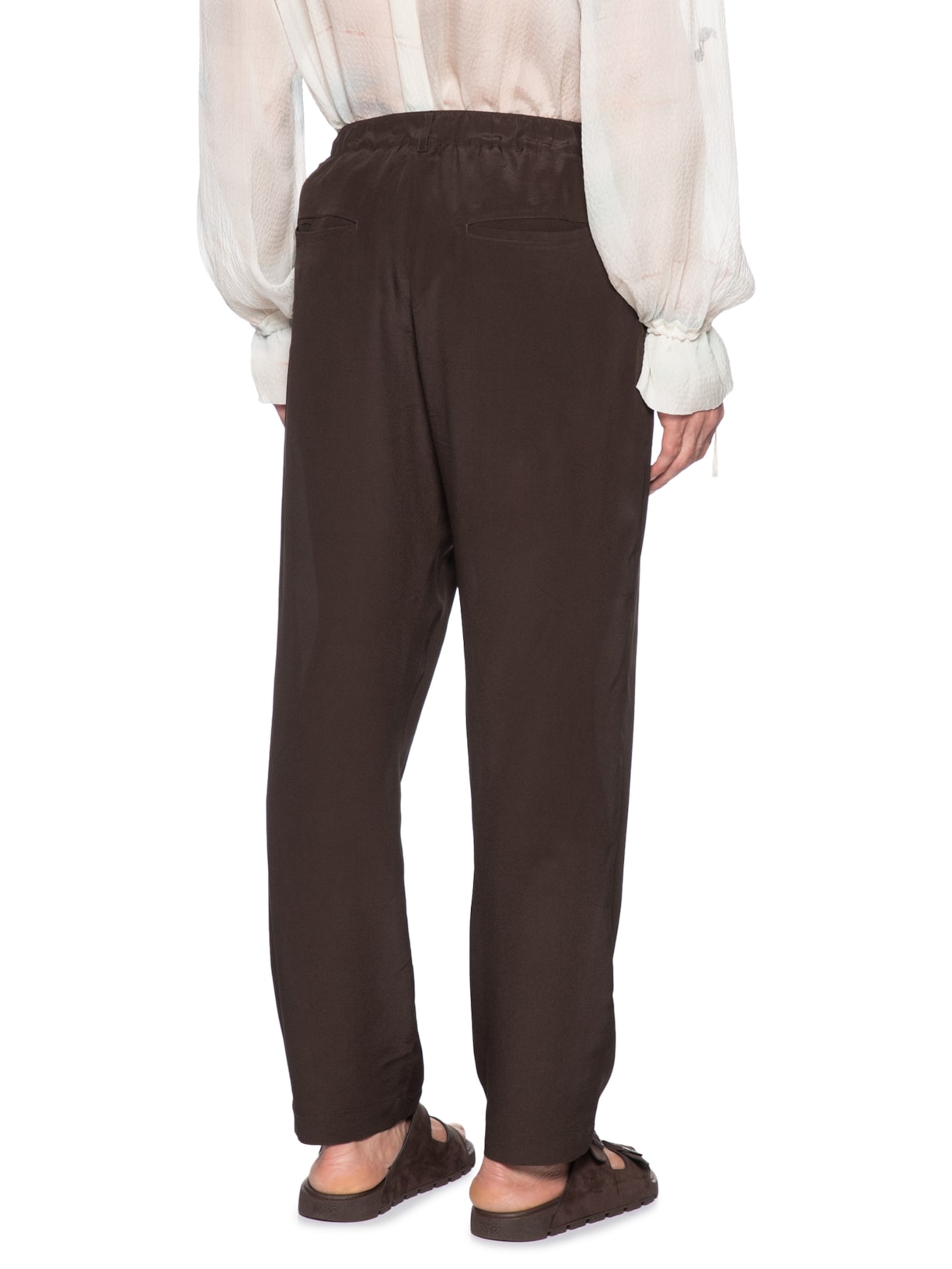 Calça Masculina Seda Pregas Marrom Handred