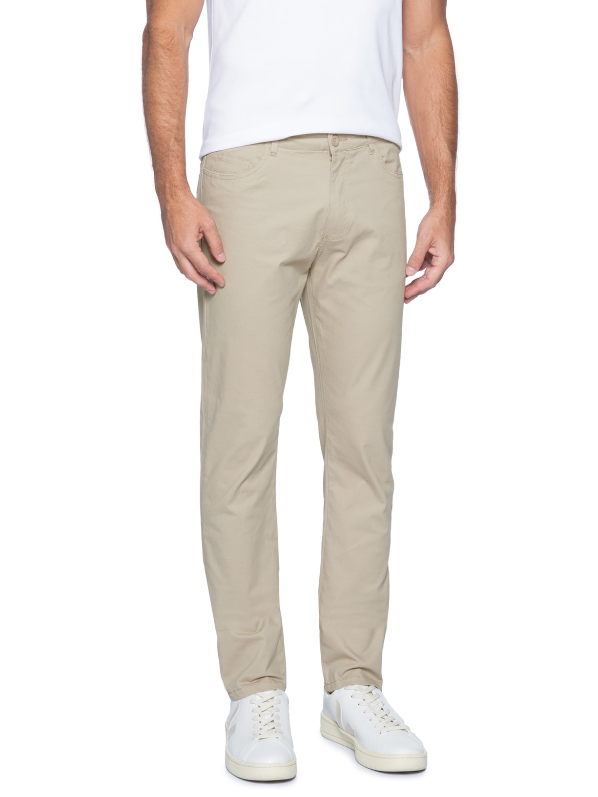 Calça Masculina Slim Chino Color Bege Basiq Men