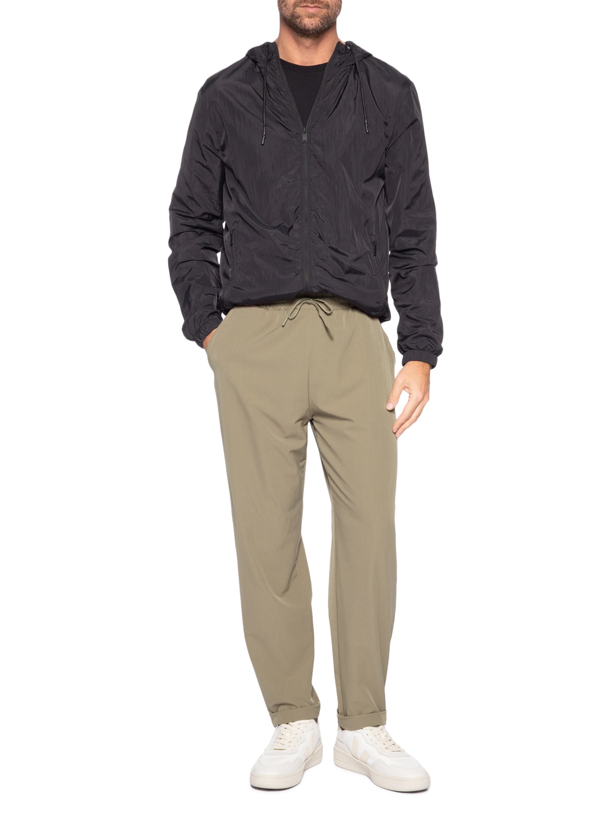 Calça Masculina Slim Com Elástico No Cós Verde Basiq Men