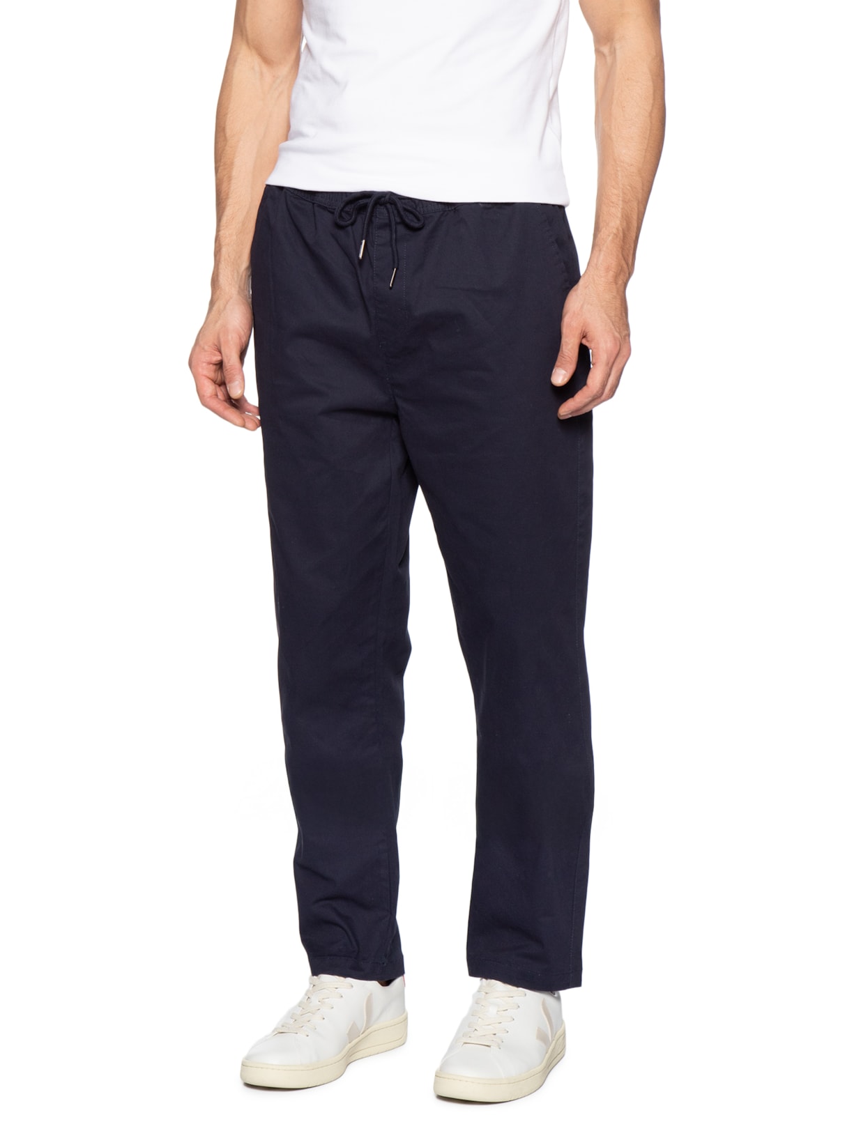 Calça Masculina Slim Sarja Com Elástico Azul Basiq Men