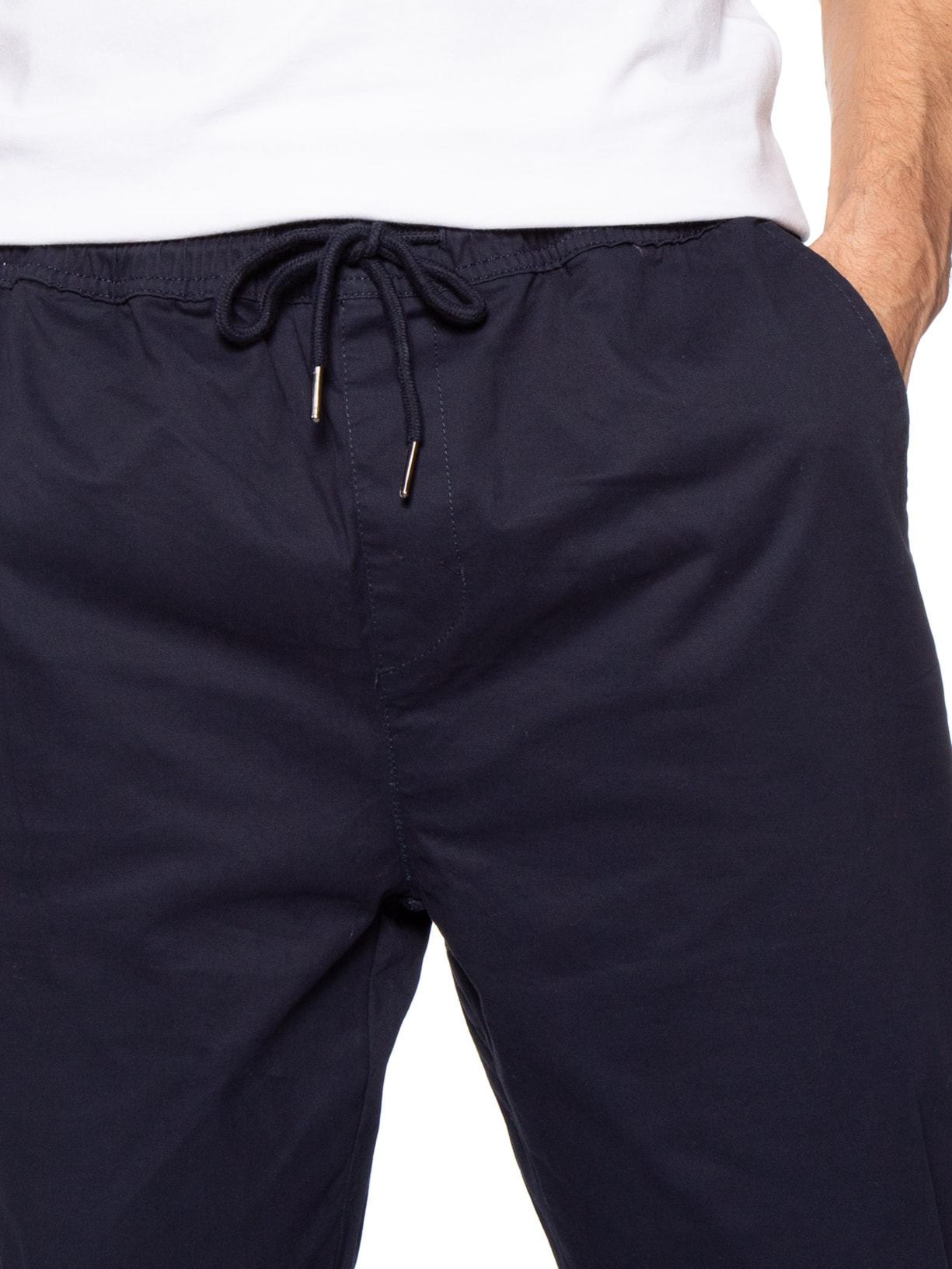 Calça Masculina Slim Sarja Com Elástico Azul Basiq Men