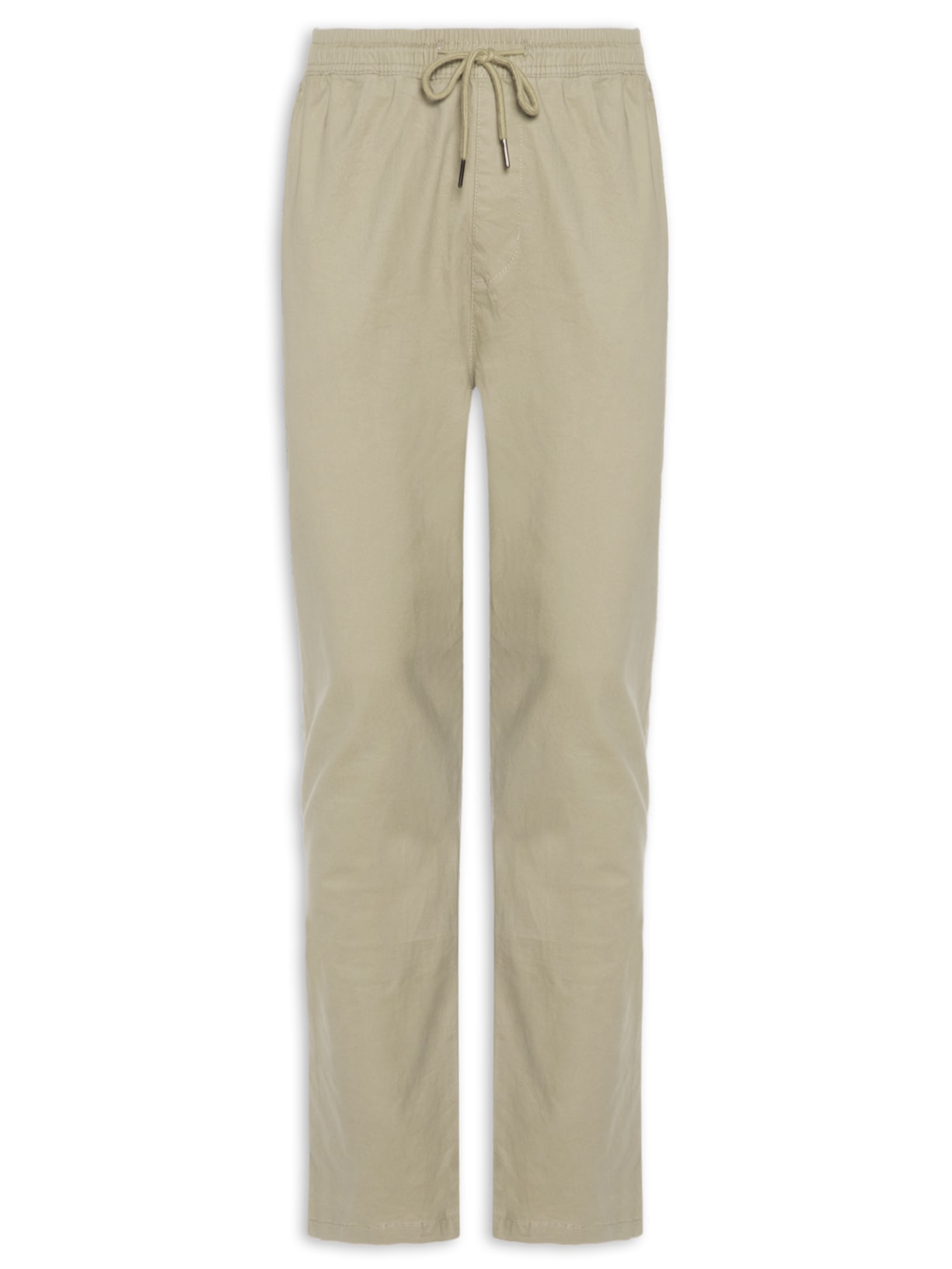 Calça Masculina Slim Sarja Com Elástico No Cós - Bege