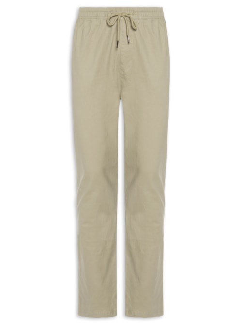 Calça Masculina Slim Sarja Com Elástico No Cós - Bege