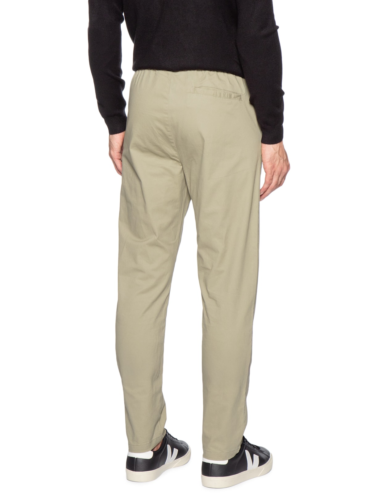 Calça Masculina Slim Sarja Com Elástico No Cós Bege Basiq Men
