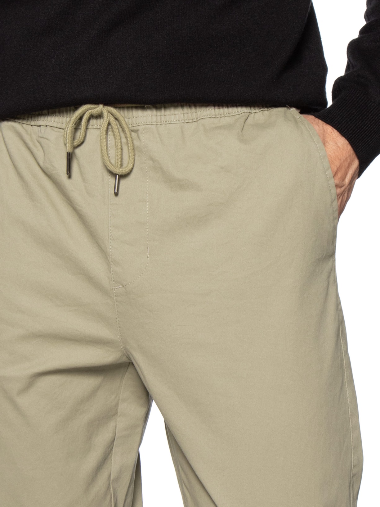 Calça Masculina Slim Sarja Com Elástico No Cós Bege Basiq Men