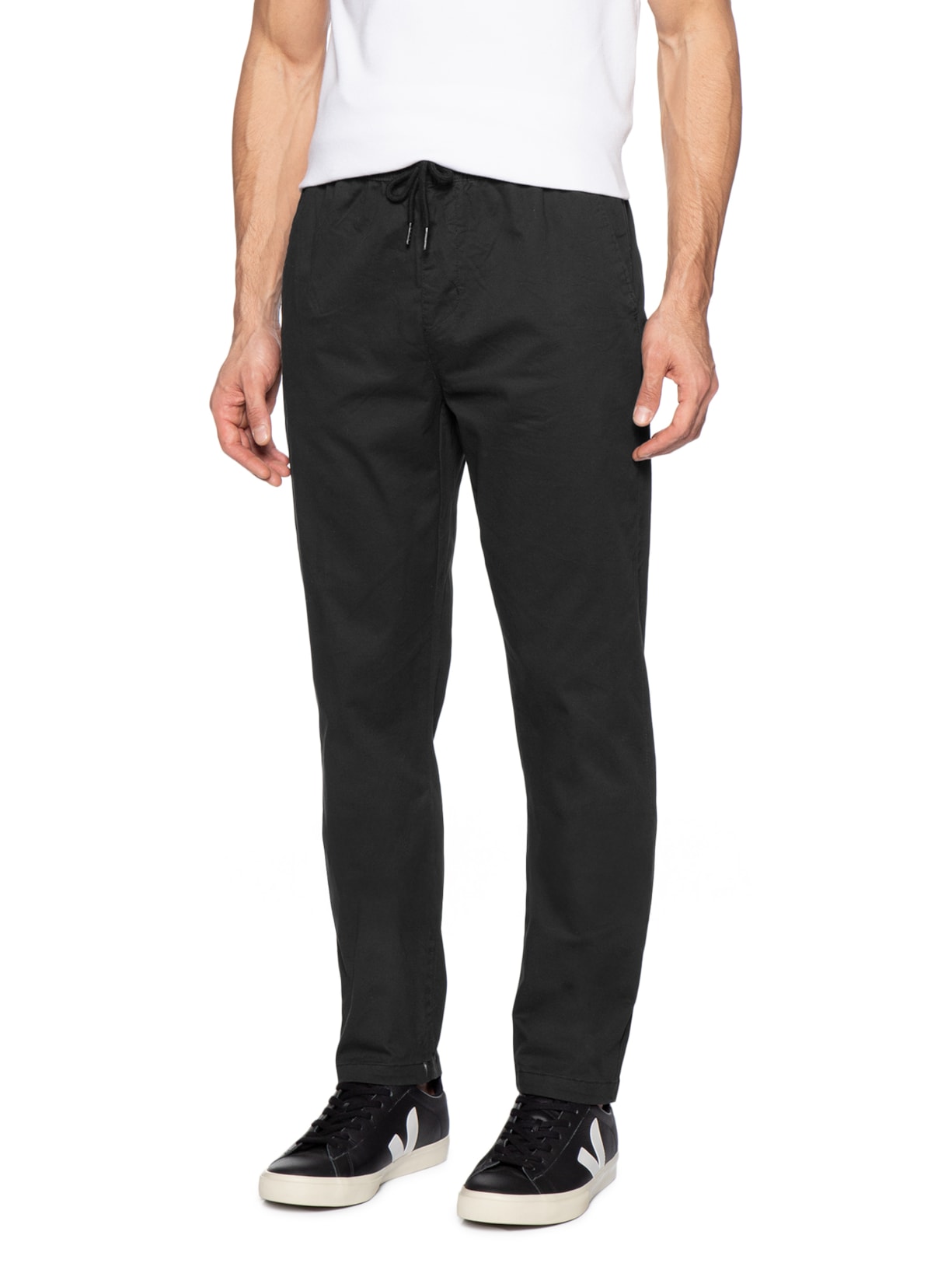 Calça Masculina Slim Sarja Com Elástico Preto Basiq Men