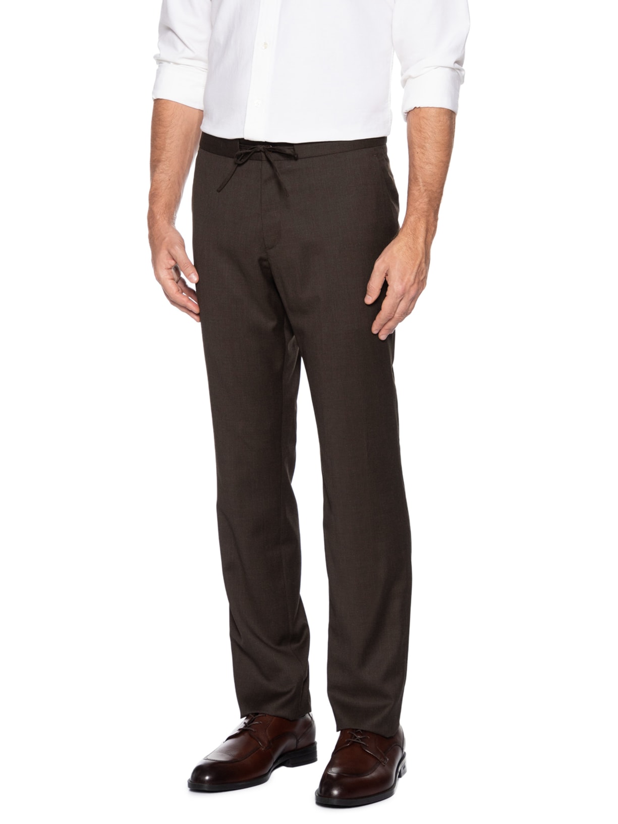 Calça Masculina Social Cadarço Lã Fria Marrom Ricardo Almeida