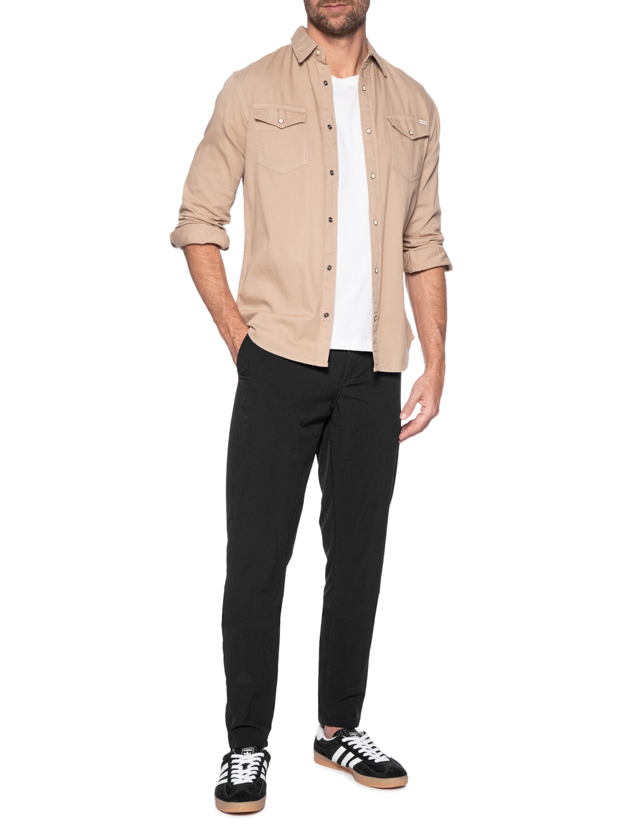 Calça Masculina Social Tech Fivela Lateral Preto Sergio K