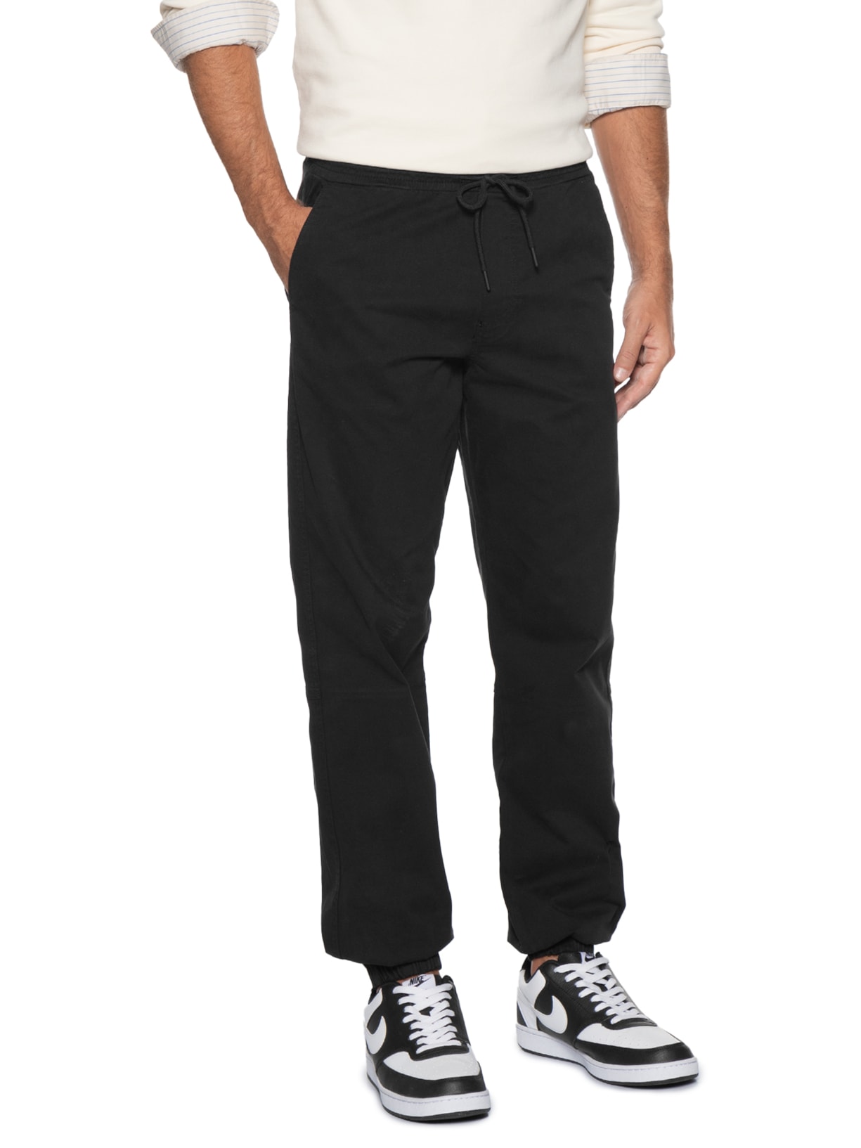 Calça Masculina Troy Cuffed Jogger Moletom Preto Jack & Jones