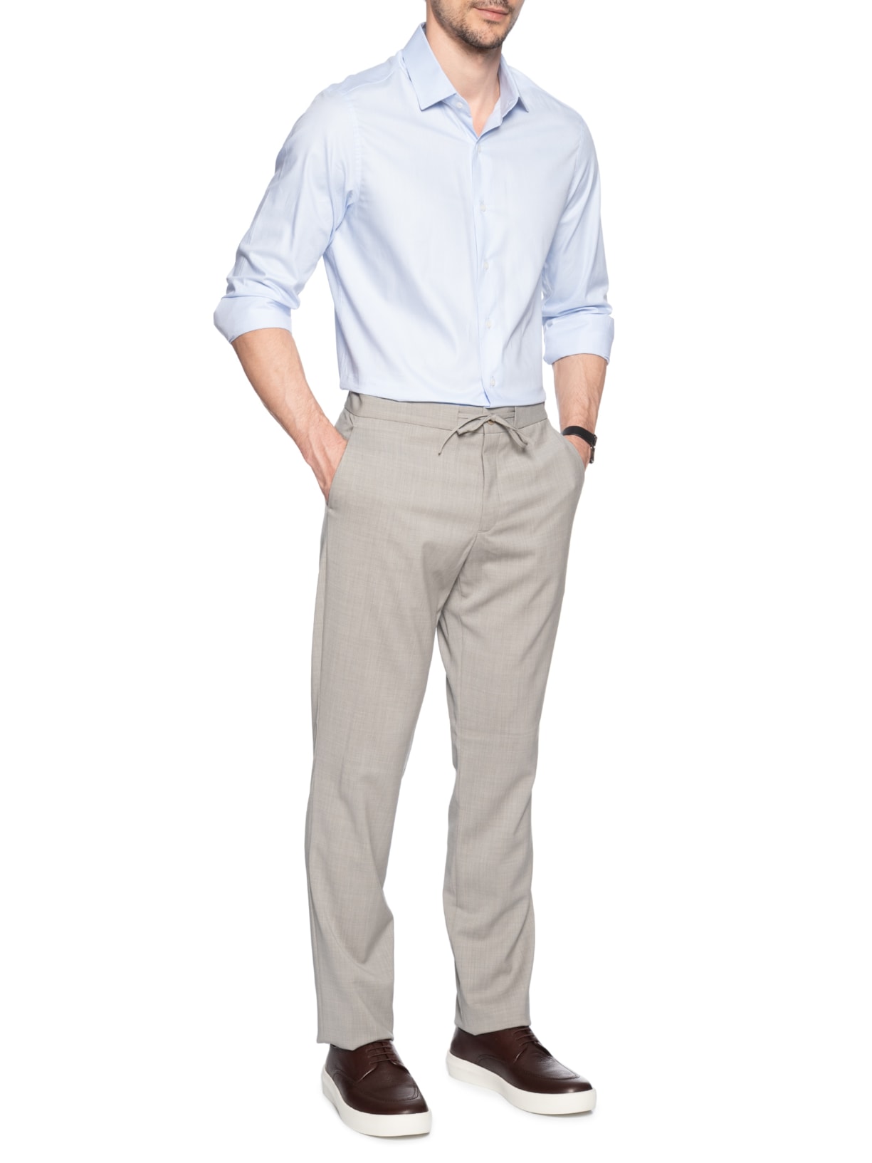 Calça Masculina U18454 Social Cadarço Lã Fria Bege Ricardo Almeida