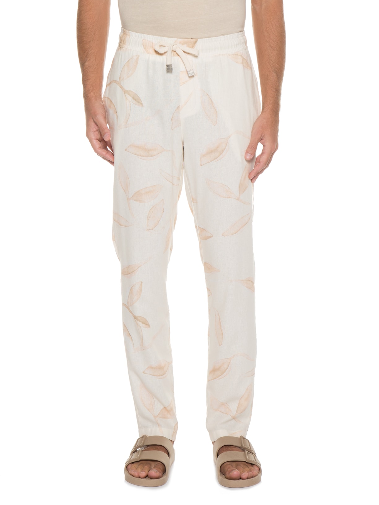 Calça Masculina Viscolinho Estampada Bege Barche