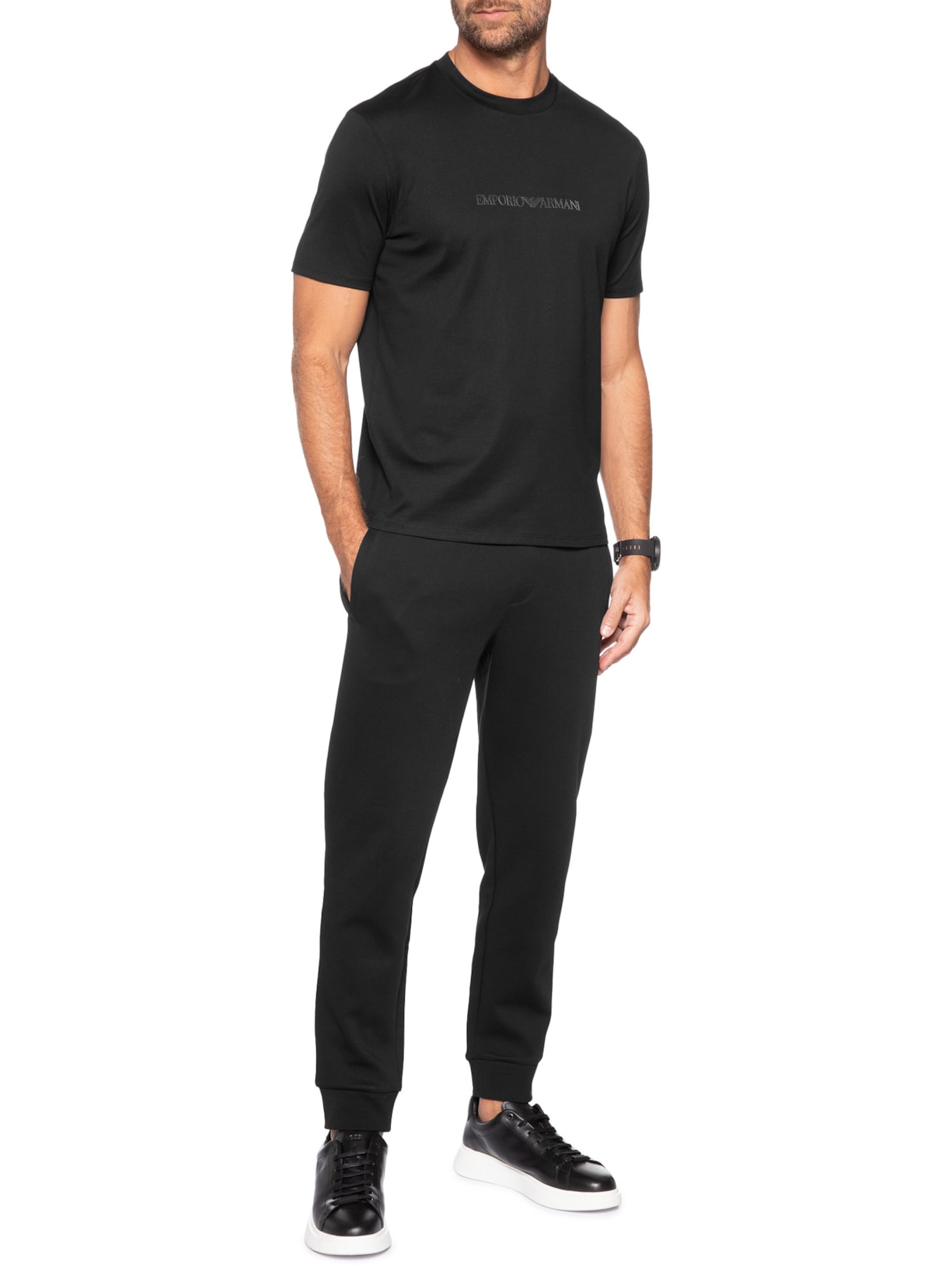 Calça Moletom Masculina AX Bordado Preto Armani Exchange