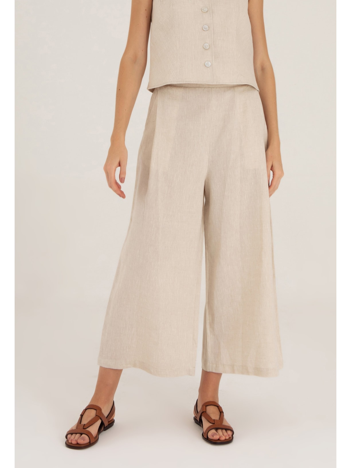 Calça Pantacourt Linho Natural Cabana Crafts