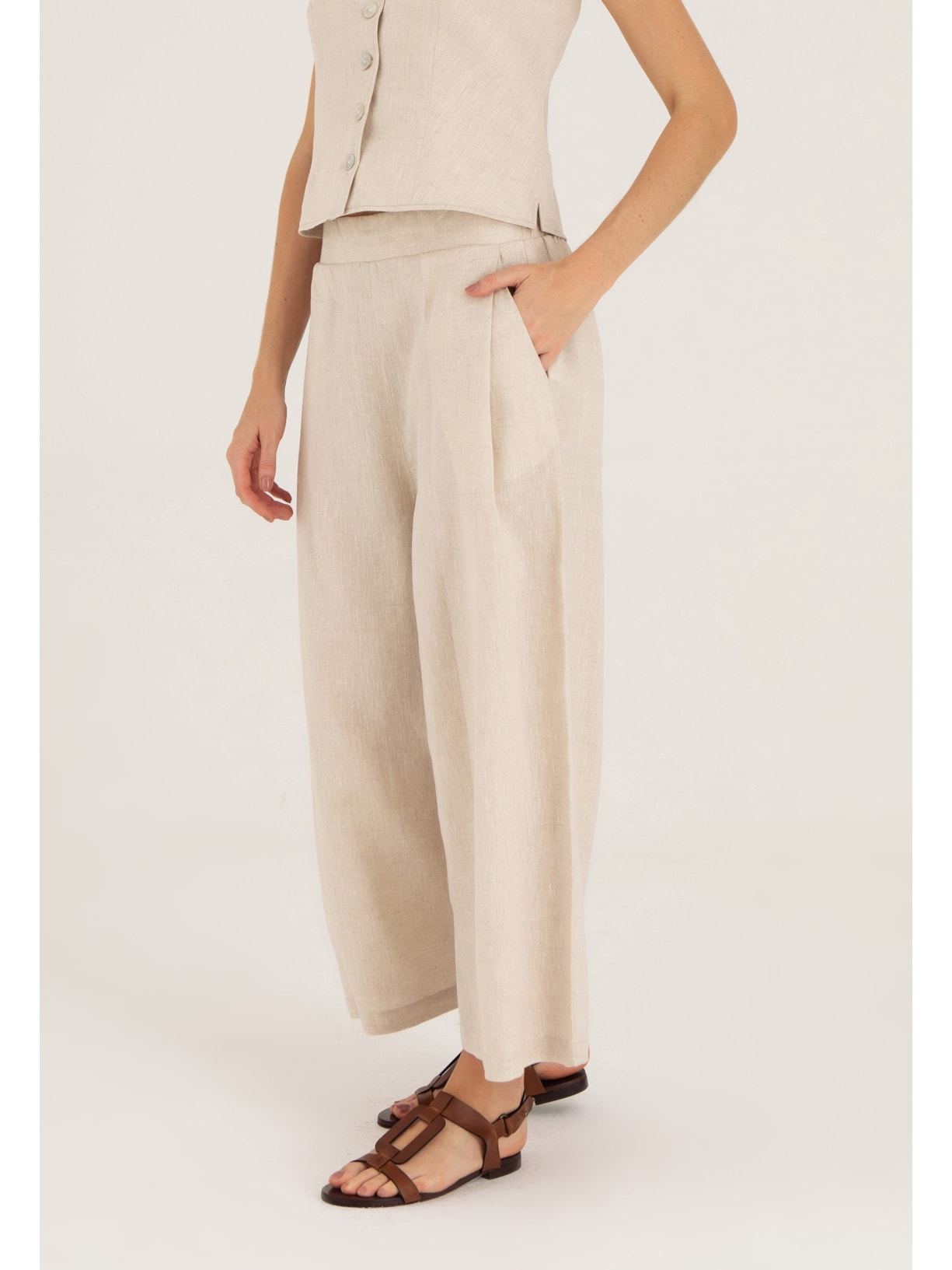 Calça Pantacourt Linho Natural Cabana Crafts