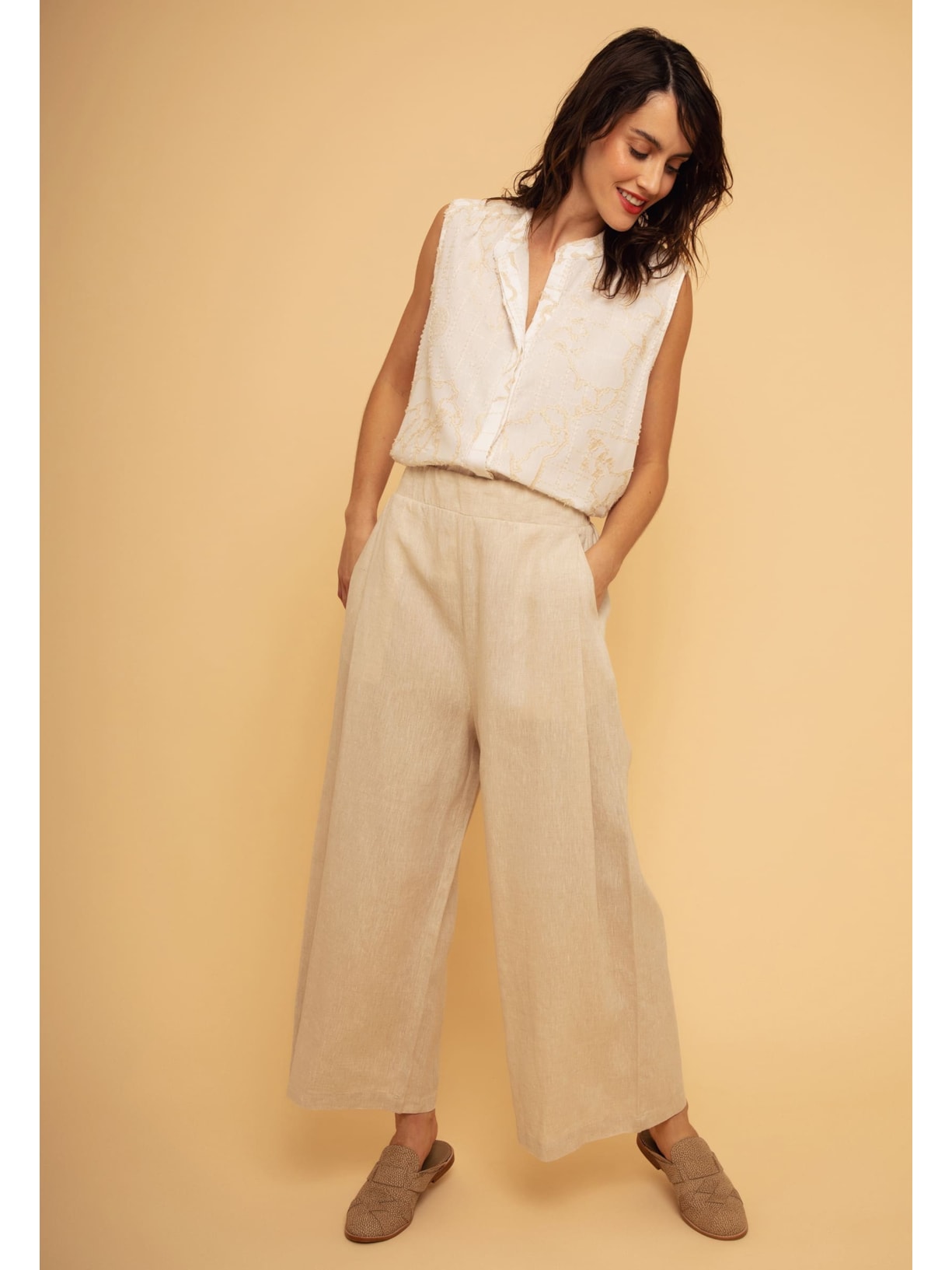 Calça Pantacourt Linho Natural Cabana Crafts