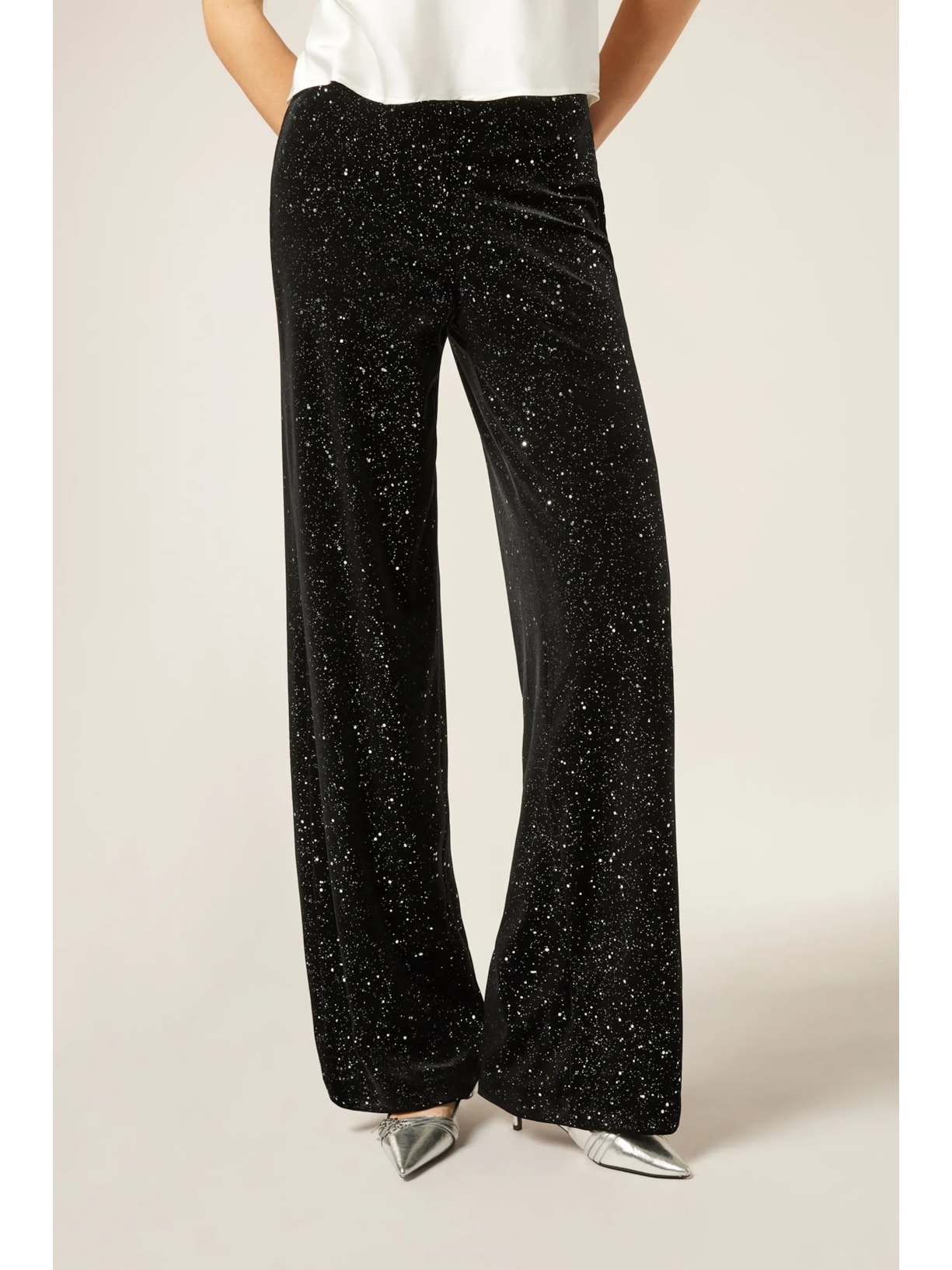 Calça Pantalona Com Brilho Preto Calzedonia