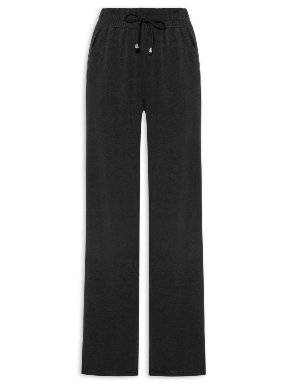 Calça Pantalona com Cordão Feminina Preto Basiq