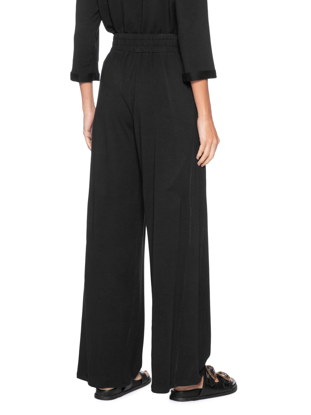 Calça Pantalona com Cordão Feminina – Preto Basiq