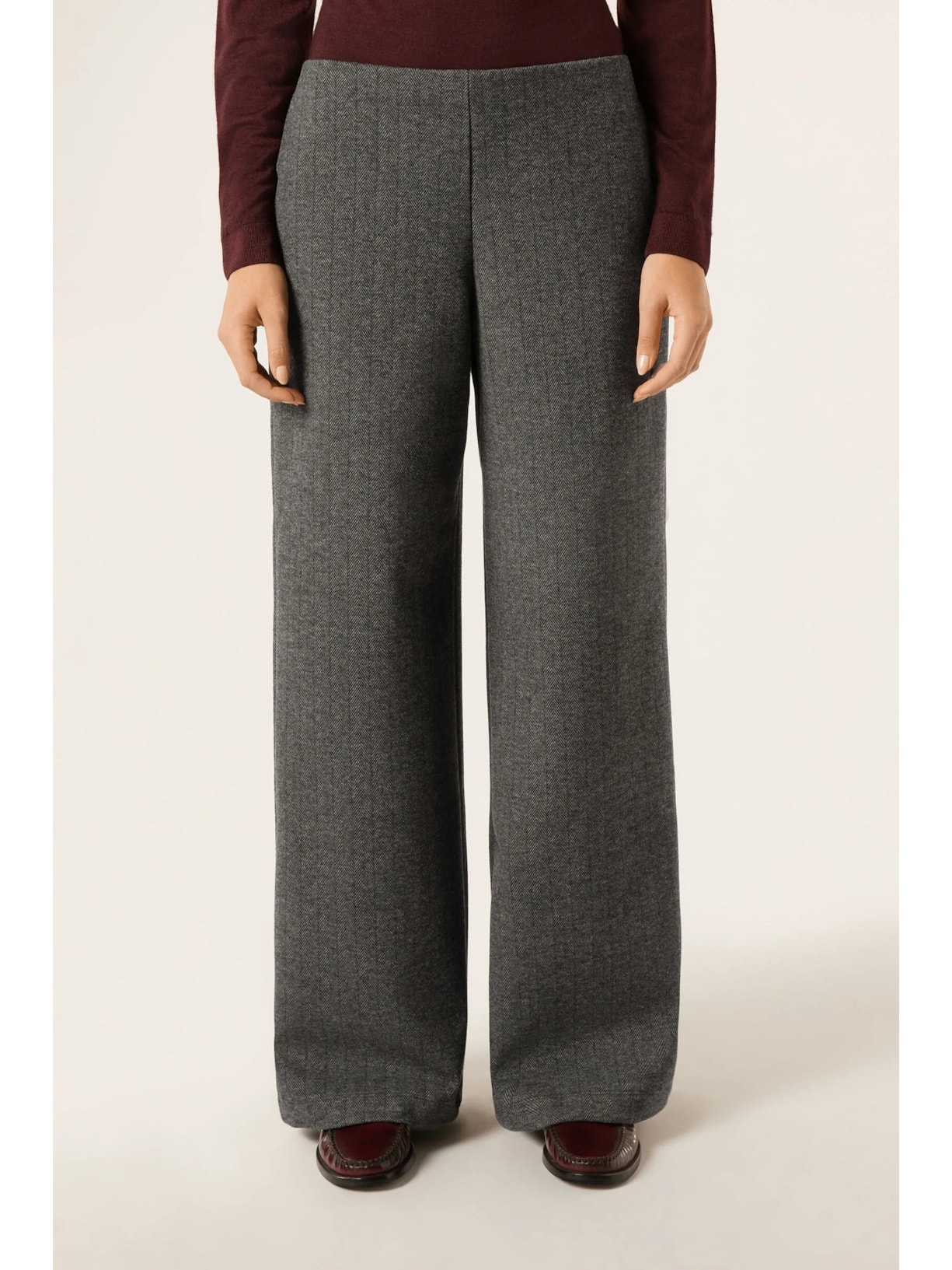 Calça  Pantalona Com Padrão De Espinha De Peixe Soft Touch Cinza Calzedonia