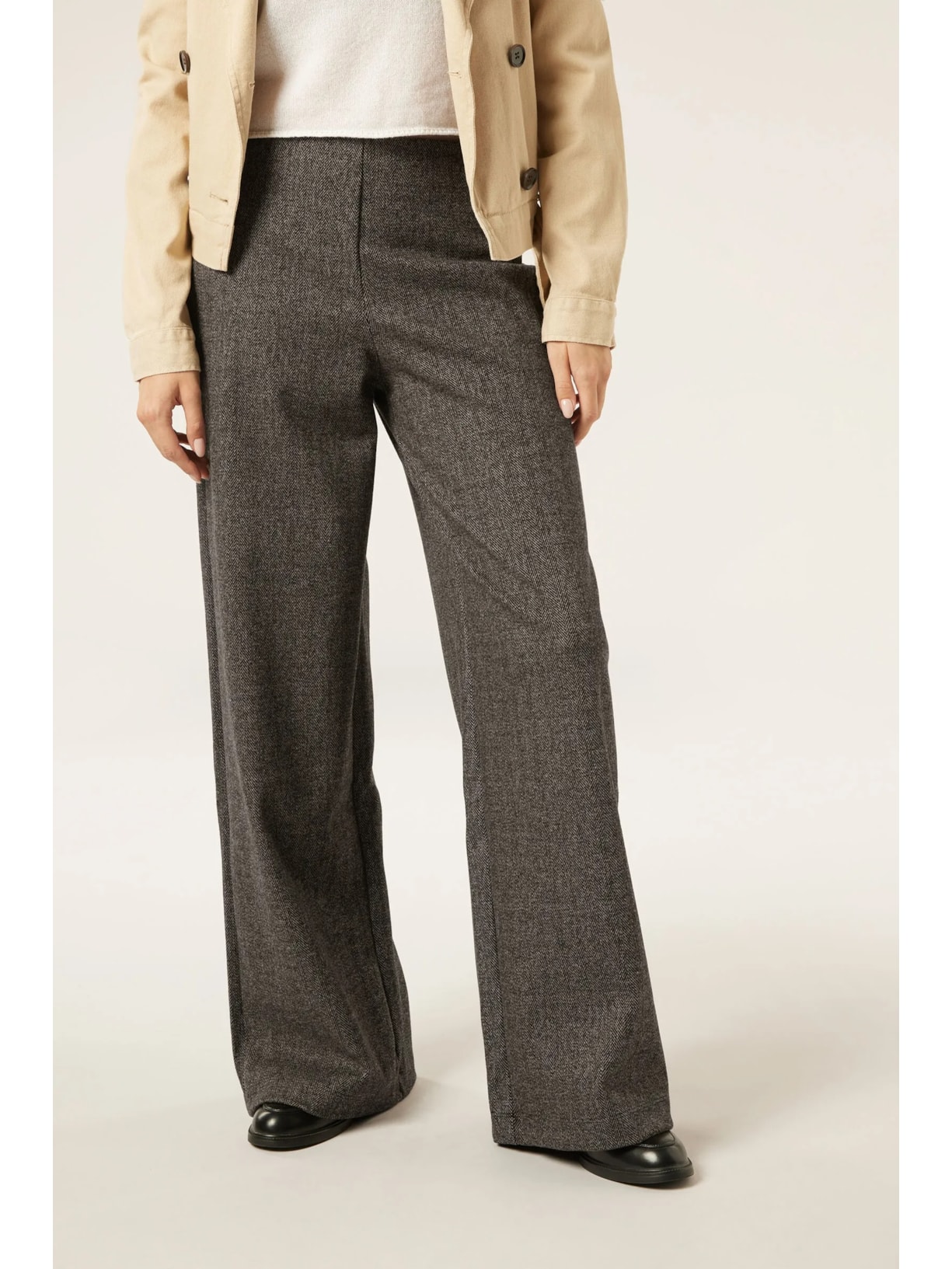 Calça  Pantalona Com Padrão De Espinha De Peixe Soft Touch Marrom Calzedonia