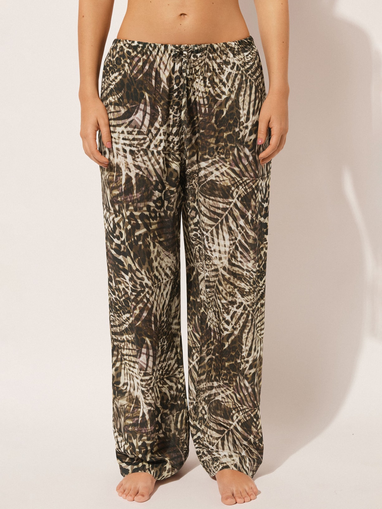 Calça Pantalona Com Padrão Selva Verde Calzedonia