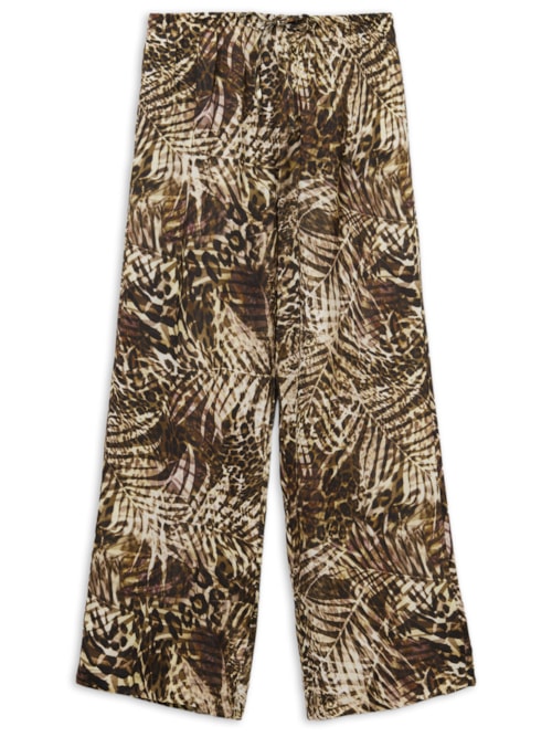 Calça Pantalona Com Padrão Selva - Verde