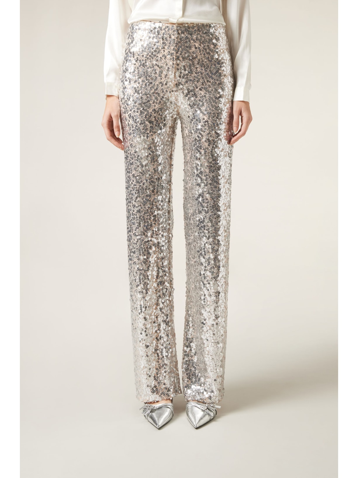 Calça Pantalona Com Paetês - Cinza