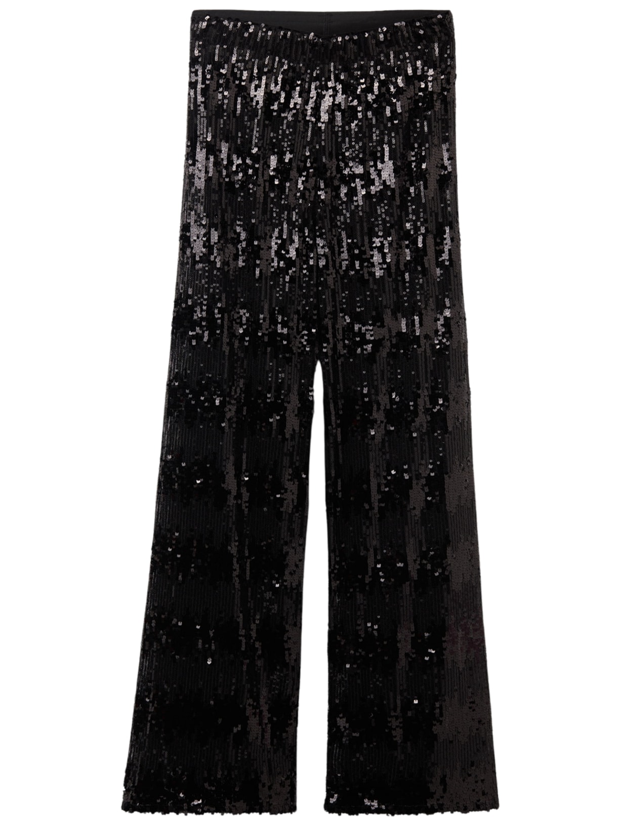 Calça Pantalona Com Paetês e Listras - Preto