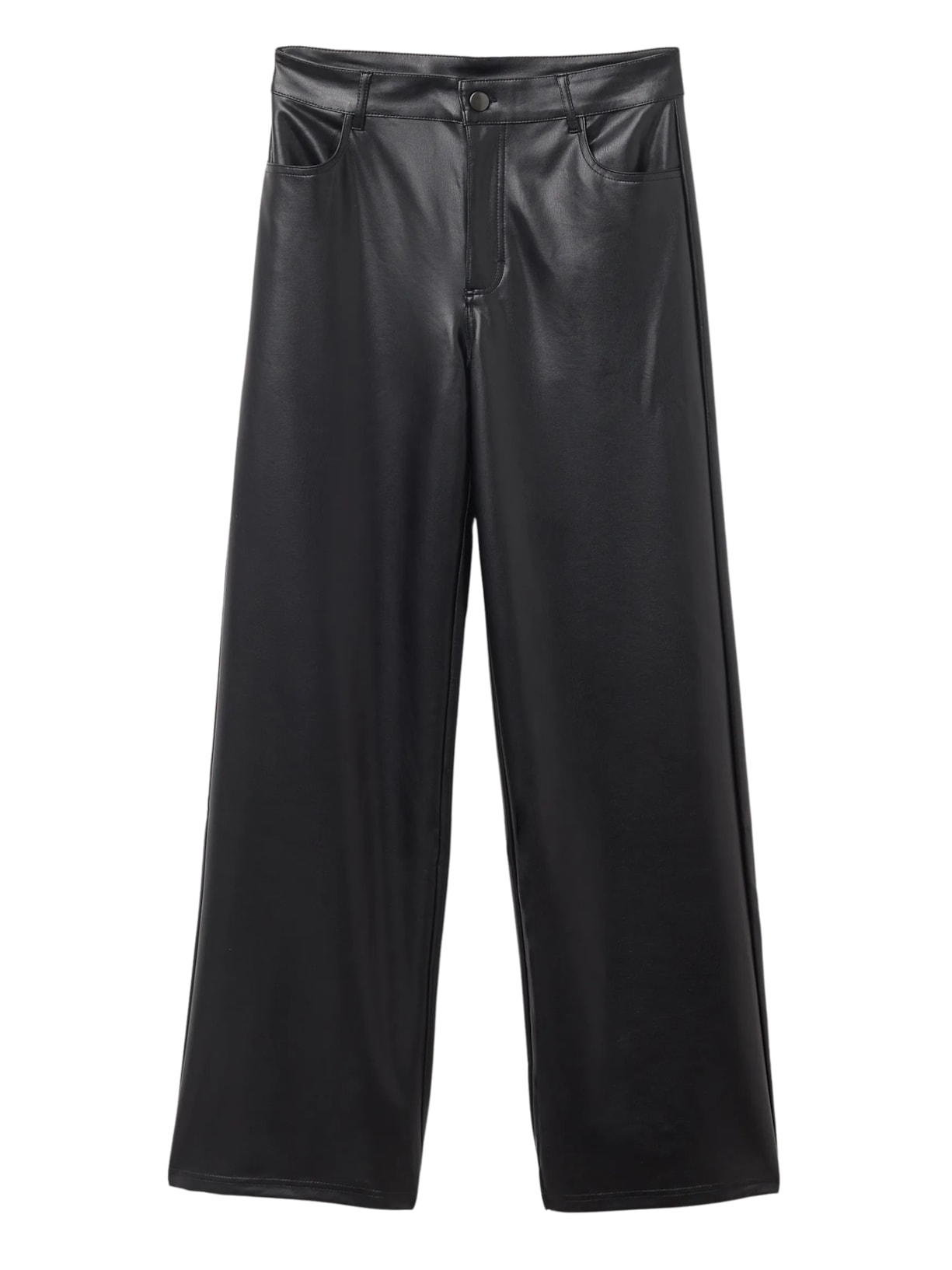 Calça Pantalona Efeito Couro - Preto