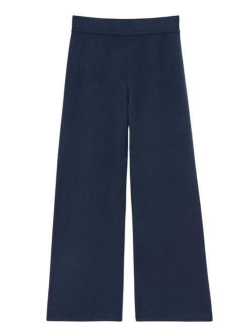 Calça Pantalona Em 100% Cashmere - Azul