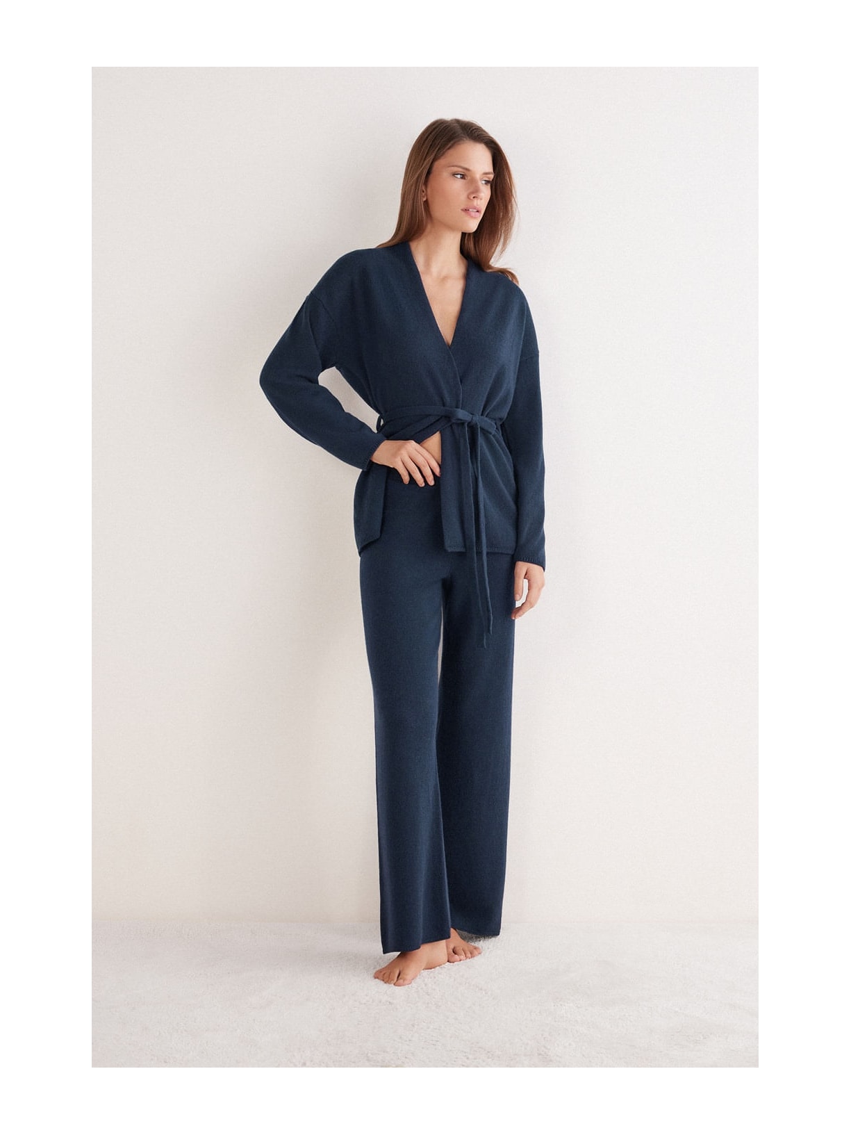 Calça Pantalona Em 100% Cashmere Azul Intimissimi