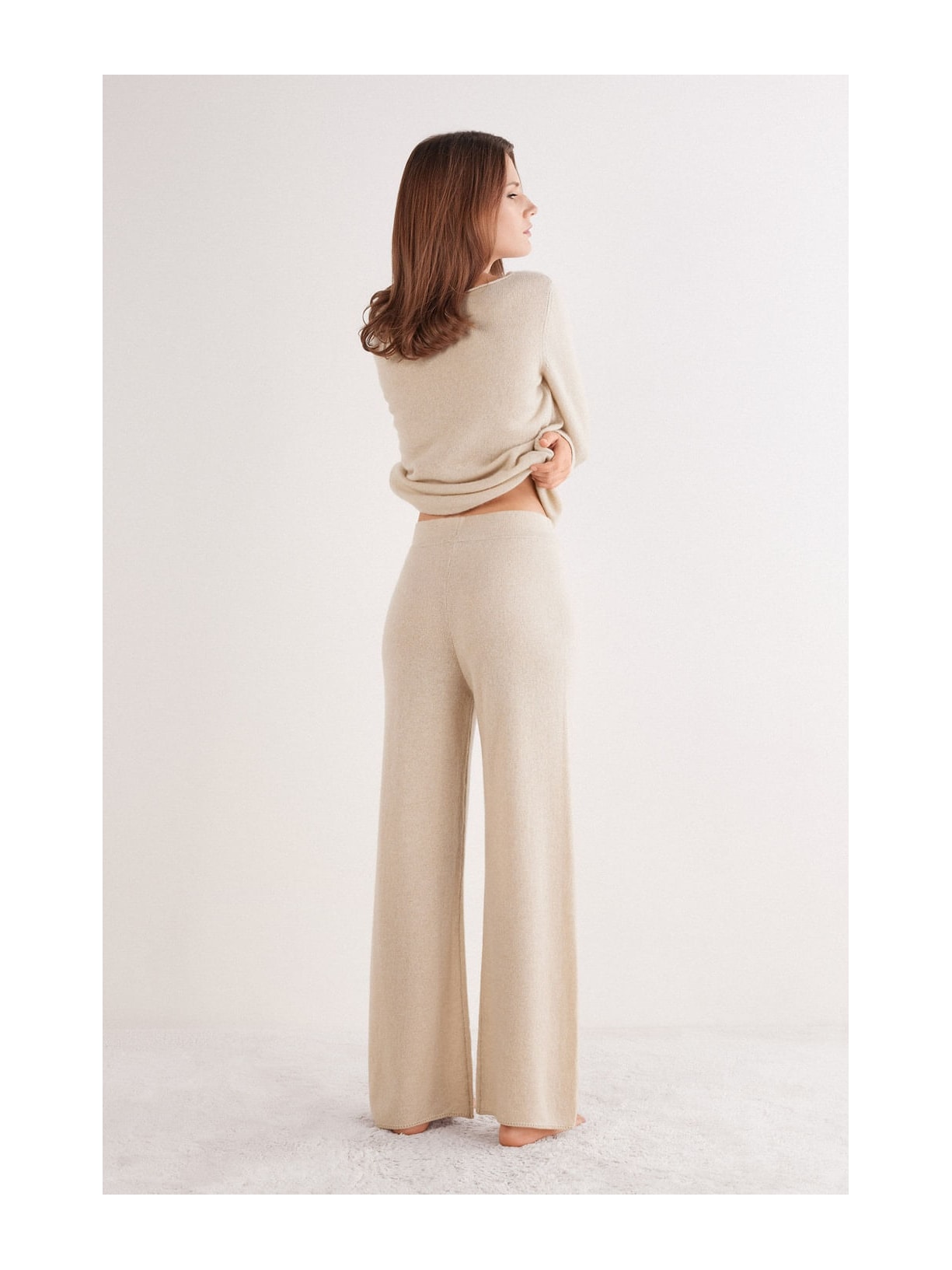Calça Pantalona Em 100% Cashmere Bege Intimissimi