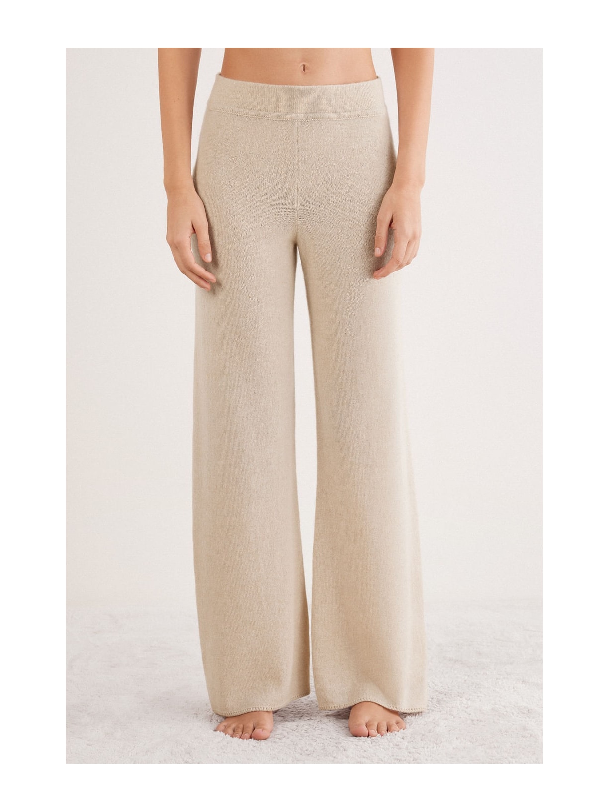 Calça Pantalona Em 100% Cashmere Bege Intimissimi