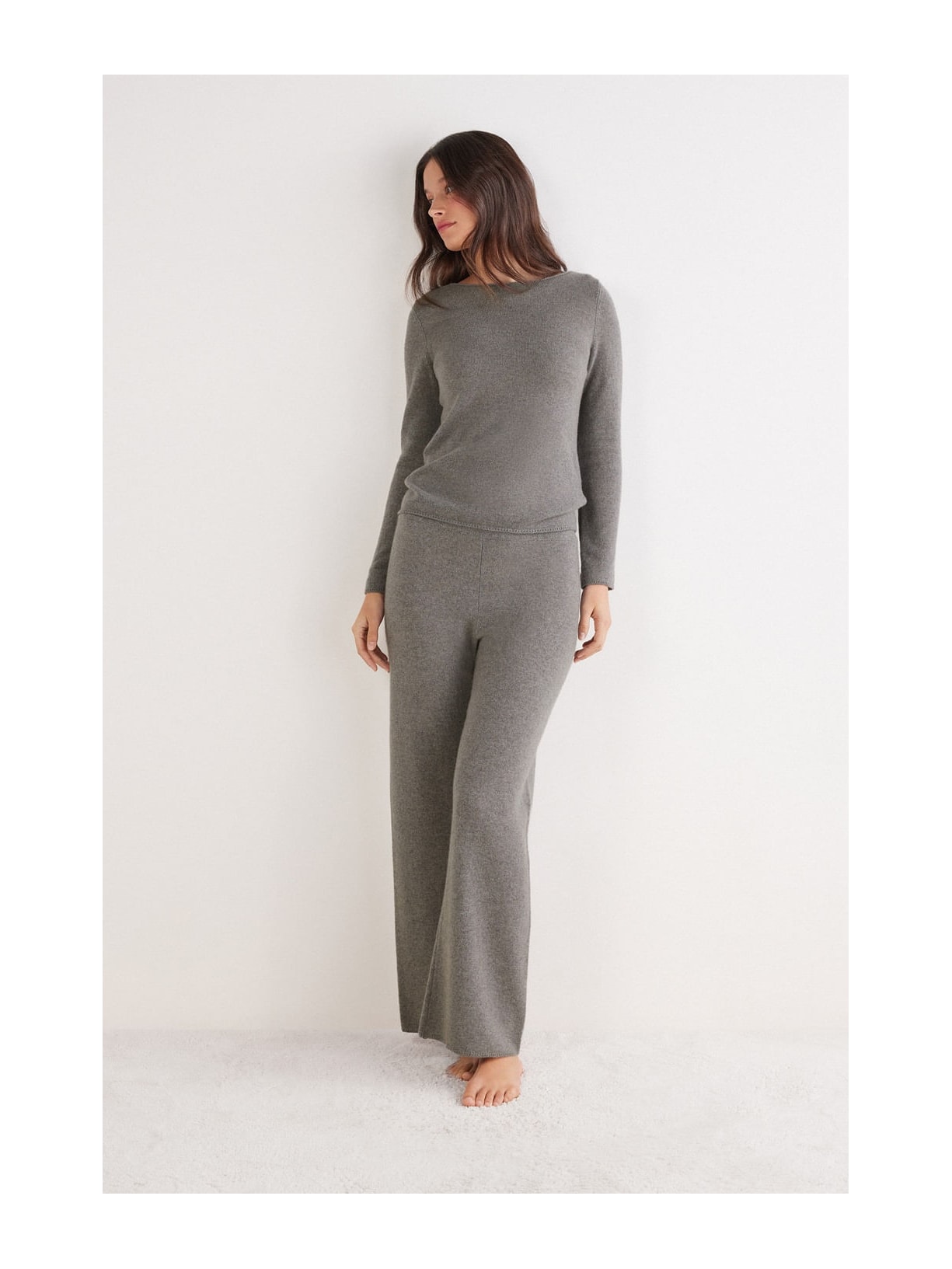 Calça Pantalona Em 100% Cashmere Cinza Intimissimi