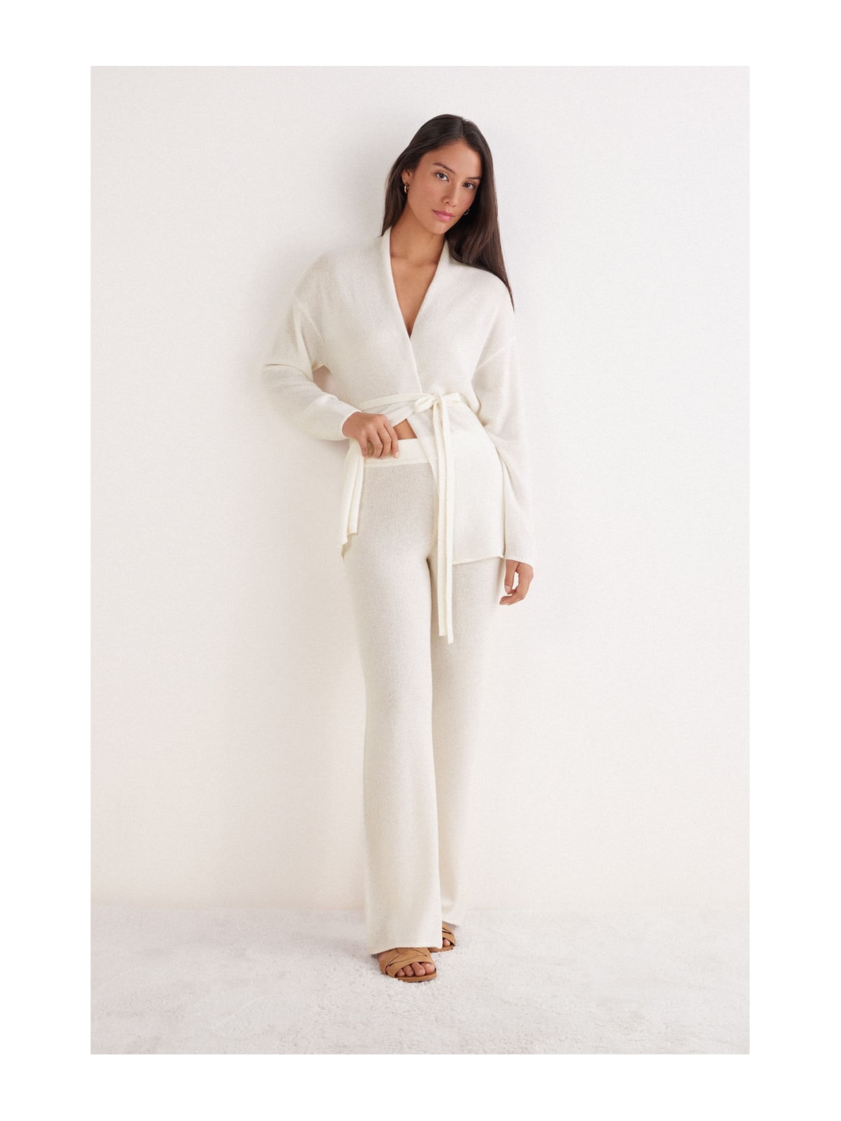 Calça Pantalona Em 100% Cashmere Marfim Intimissimi
