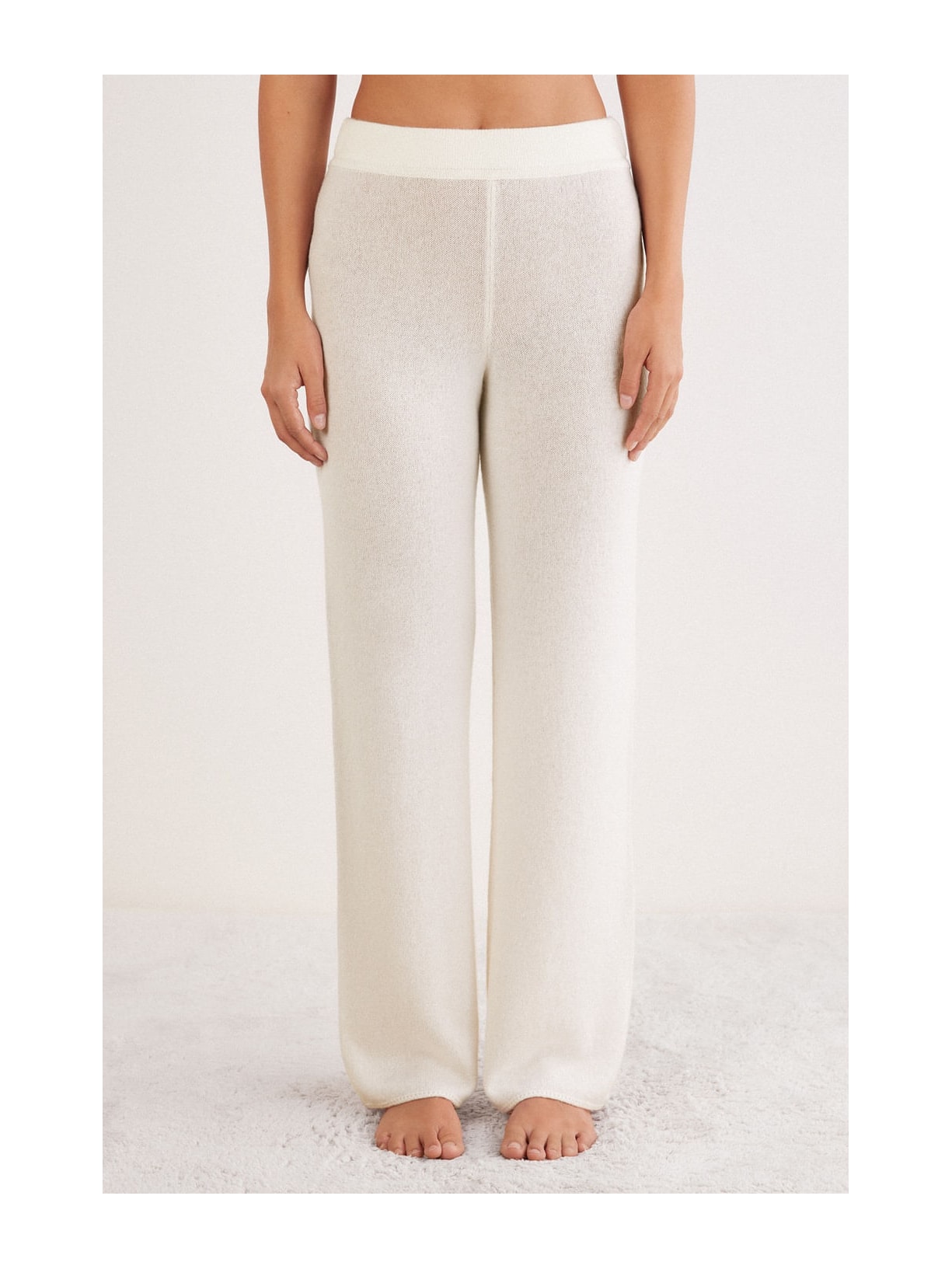 Calça Pantalona Em 100% Cashmere Marfim Intimissimi