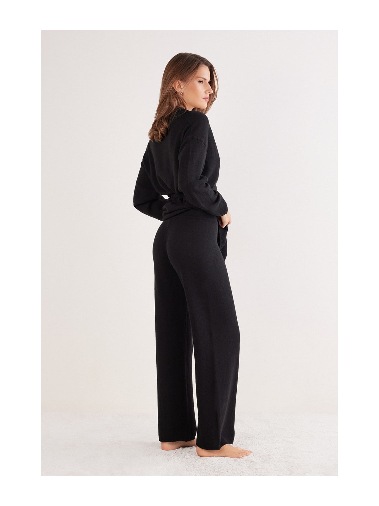 Calça Pantalona Em 100% Cashmere Preto Intimissimi