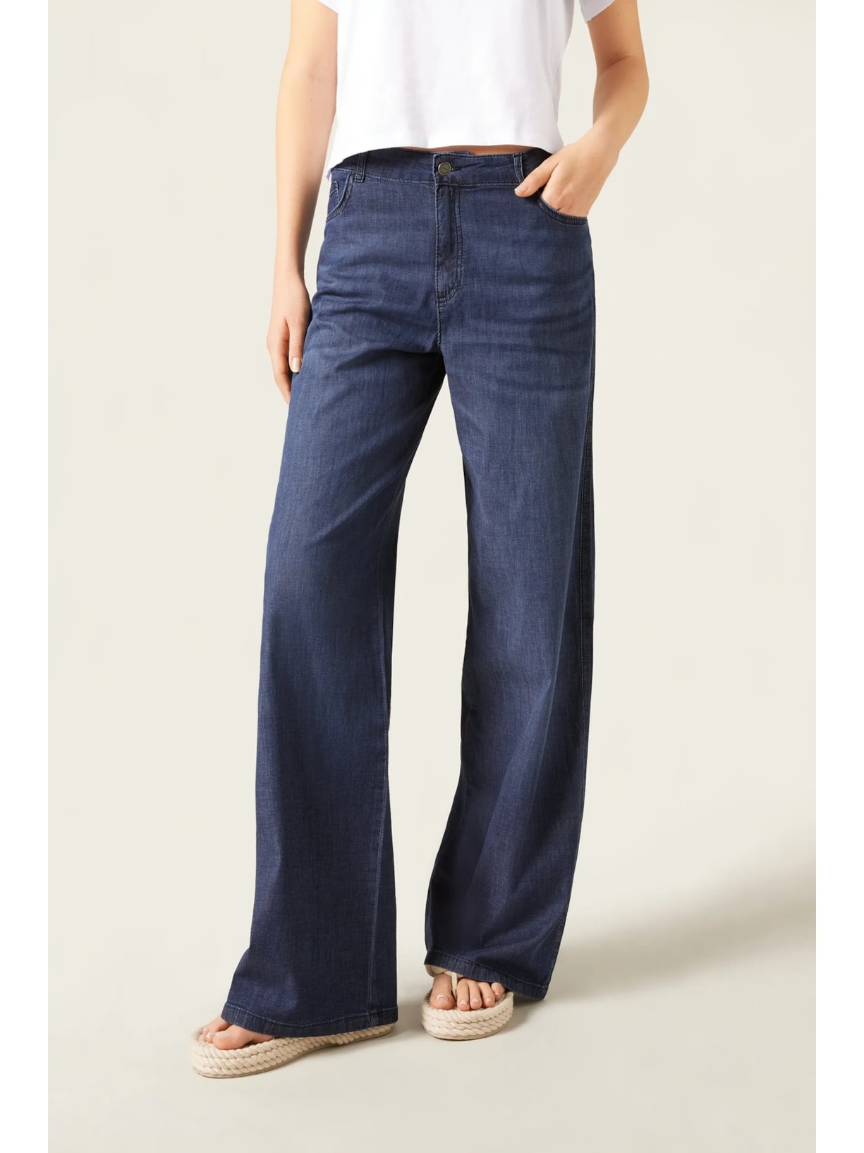 Calça Pantalona Em Algodão Ultraleve Azul Calzedonia