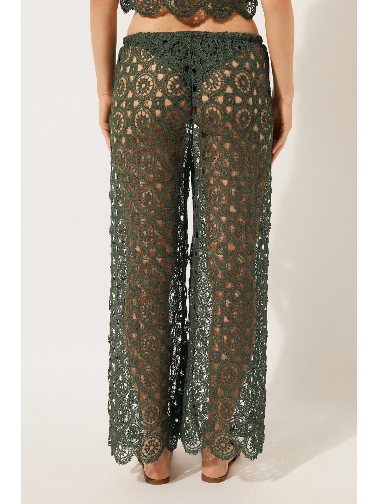 Calça Pantalona Em Crochê Geométrico Verde Calzedonia